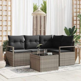 vidaXL Conjunto De Sof&aacute; De Jard&iacute;n 5 Pcs Gris Polirat&aacute;n Vidaxl