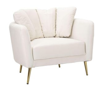 Mauro Ferretti Sill&oacute;n de tela beige y patas de metal dorado cm 88x77x74