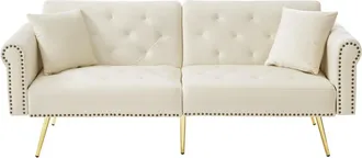 Urban Meuble Sof&aacute; cama convertible de 2 plazas en terciopelo beige 3 posiciones