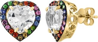 Effy White Sapphire & Semiprecious Stone Heart Stud Earrings in Gold Multi at Nordstrom Rack