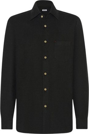 Kiton Nerano Houndstooth Flannel Shirt - Heren - Casual Overhemden - Zwart - L - Katoen - Overhemden