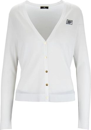 Elisabetta Franchi V-hals Cardigan met Knopen - Dames - Vesten - Wit - XL - Truien & Vesten