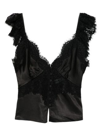 Self Portrait Black Satin Lace Top