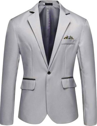 Generic Mens Blazers Slim Fit Business Casual Men Suit Sport Coat One Button Travel Blazer Lightweight Suit Jacket(Grey,XX-Large)