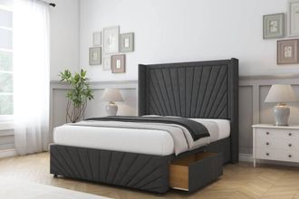 Sloomy Rutherford Dumfries Divan Set No Drawers-54 Wingback-Footboard in Dark Grey | Size: Small Single