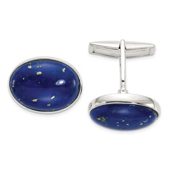 Diamond2Deal Sterling Silver Cabochon Lapis Cuff Links
