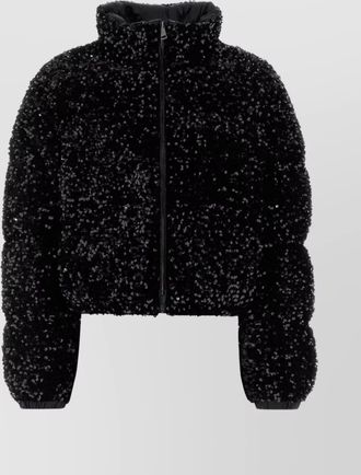 Moncler textured cropped down jacket with high collar