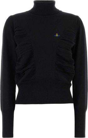 Vivienne Westwood Textured Black Sweater with High Neckline and Puffed Shoulders