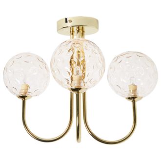 Beliani Beliani - L&aacute;mpara De Techo Moderna Vidrio 3 Luces Metal Redonda Colgante Beige Y Oro Anadyr