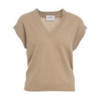 MVM Cashmere Knitwear, female, Brown, Size: XS Elegant Cashmere V-Neck Waistcoat