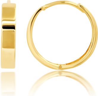 MAX + STONE Solid 14k Yellow or White Gold Huggie Domed or Flat Style Small Hoop Earrings