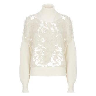 Fabiana Filippi Truien & Vesten, Dames, Beige, S, Wol, Sequin-Embellished High Neck Sweater
