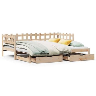 Berkfield Home Daybed with Trundle & Drawers without Mattress 90x200 cm in Natural
