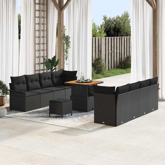 vidaXL Vidaxl - Set Divano Da Giardino Con Cuscino 11 Pcs Nero 80 X 80 X 71 Cm