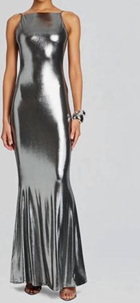 Retrof&ecirc;te Romilly Metallic Open-Back Evening Dress In Grey