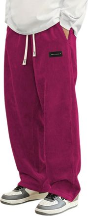 Generic Corduroy Trousers Men Loose Fit Smart Casual Trouser Elasticated Waist Drawstring Pants Solid Colour Straight Leg Bottoms Spring Autumn Winter Mens Lo