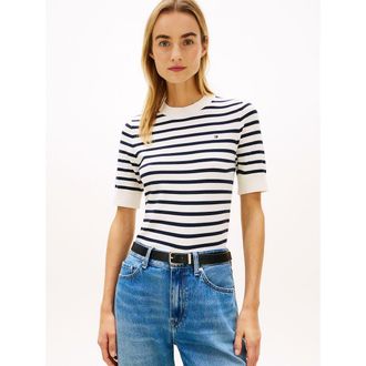 Tommy Hilfiger Gestreepte trui met korte mouwen en ronde hals