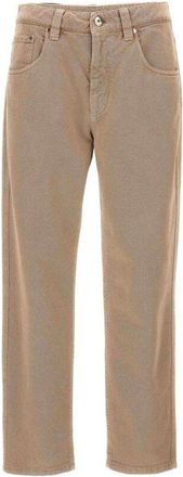 Brunello Cucinelli Coffee Cream Cotton Straight Trousers, Brand Size 44 (US Size 10)
