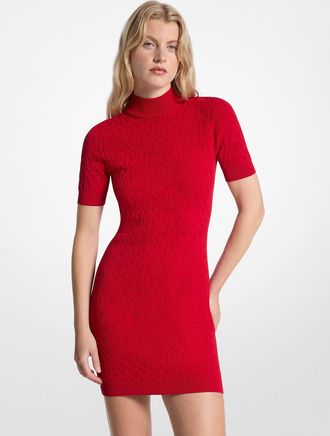 Michael Kors Logo Jacquard Knit Mock Neck Dress