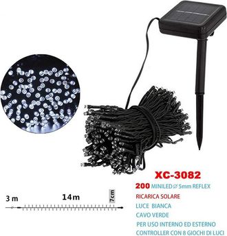 Trade Shop Trade Shop - Catena Luminosa Natale 200led Con Ricarica Di Energia Solar Luce Bianca Xc-3082