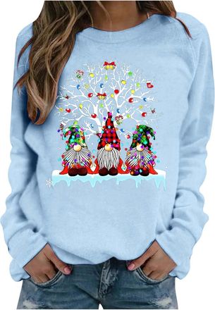 Generic Christmas Jumpers For Women Novelty Christmas Tree Gonk Elf Gnome Doll Print Xmas Sweatshirts Casual Loose Round Neck Fit Tunic Pullover Fleece Sweate