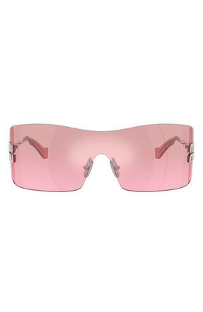 Miu Miu 144mm Oversize Shield Sunglasses in Silver /Pink Mirror Silver at Nordstrom