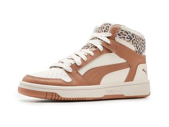 Puma Rebound Layup Rcl Leo Mid Shoes Womens Basketball Shoes Warm White/Dusty Tan/Puma Gold : 10.5 B - Medium, Leather/Synthetic