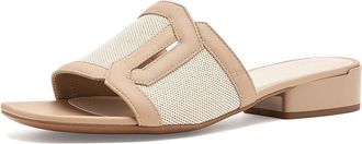 Franco Sarto Margot Slide Sandals Womens Sandals Latte Tan Canvas/Faux Leather : 6.5 M, Synthetic