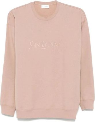 Saint Laurent Sweatshirts, female, Pink, Size: S Cotton Sweatshirt