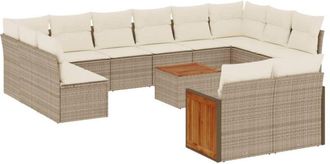 vidaXL Set De Sof&aacute;s De Jard&iacute;n Y Cojines 13 Pzas Rat&aacute;n Sint&eacute;tico Beige Vidaxl