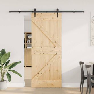 Berkfield Home Sliding Door with Hardware Set 85x210 cm Solid Wood Pine in Natural