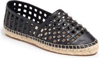 Cinq &agrave; Sept Rochel Cage Studded Espadrille Cap Toe Flat in Black at Nordstrom, Size 10Us
