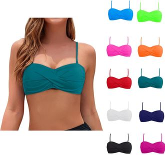 Generic Womens Push Up Bikini Top Sexy Triangle Padded Swimwear with Adjustable Halter for Beach Pool Bathing Suits, UK Sizing
