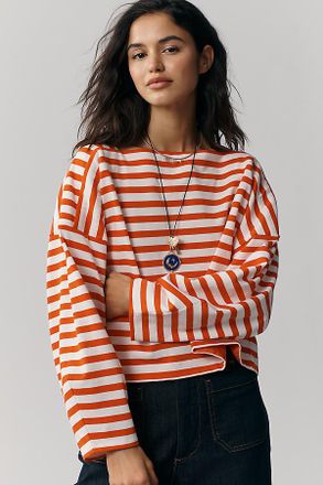 Maeve Pieced Stripe Long-Sleeve Shirt Top