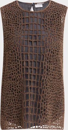 Brunello Cucinelli Monili Croc-Effect Sleeveless Top