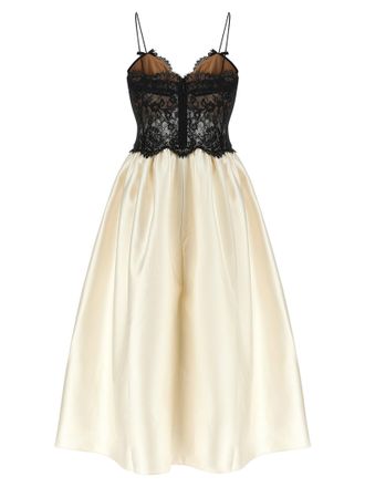 Self Portrait Lace Bodice Taffeta Skirt Dress - Black