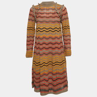 M Missoni Multicolor Patterned Knit Ruffle Detail Midi Dress