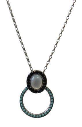 Mariana Womens Oval & Circle Crystal Necklace In Jet Black