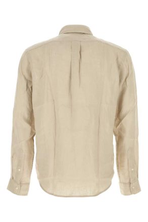 Polo Ralph Lauren Mens Sand Linen Shirt Stonewaregrey Exterior: Camicie