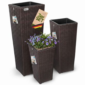 Deuba Casaria Set De 3 Macetas Para Plantas Flores Macetero De Polirat&aacute;n Para Jard&iacute;n Balc&oacute;n Terraza Interior Exterior Marr&oacute;n