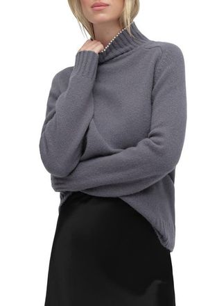 Favorite Daughter The Duchess Faux Pearl Embellished Wool Blend Turtleneck Sweater in Charcoal at Nordstrom, Size X-Small