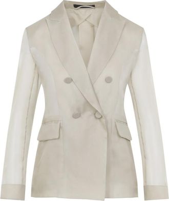 Max Mara Beige Solid Shawl Lapel Blazer