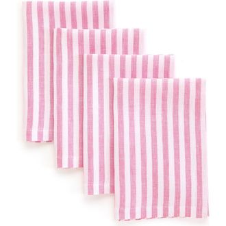 Solino Home Linen Dinner Napkins - Amalfi Stripe, 20 x 20 Inch in Pink And White at Nordstrom, Size Large