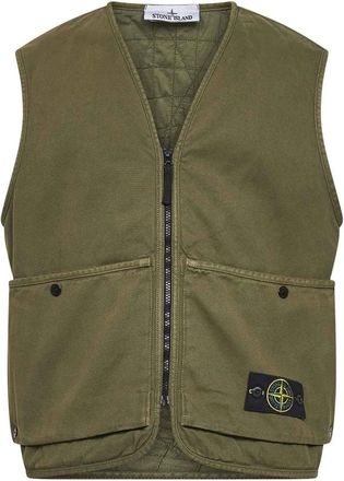 Stone Island Gilet met V-hals - Heren - Bodywarmers - Groen - S - Katoen - Jassen