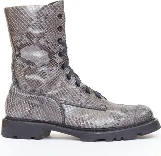 Jil Sander python print scaled leather combat boots
