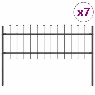 Berkfield Home Garden Fence with Spear Top - Grey, 11.9 x 0.6 m, Steel in Grey