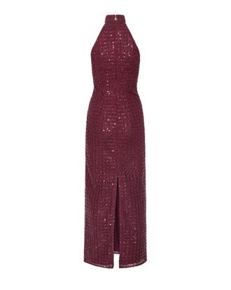 Rotate Beaded and Sequined Maxi Dress - Burgundy