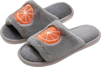 Generic Ladies Slippers Women Fuzzy Faux Memory Foam Flat Slide Open Toe Shoes With Strawberry Watermelon Fruit Embroidery For Home Use Womens House Slippers(