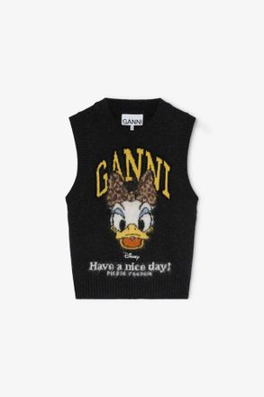 Ganni Mixed Daisy Duck Graphic Wool Vest