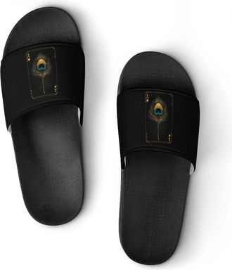 Generic Peacock Feather Card Shower Shoes Slipper for Women Men Beach Slippers Quick Drying Non Slip Open-Toe Sandals